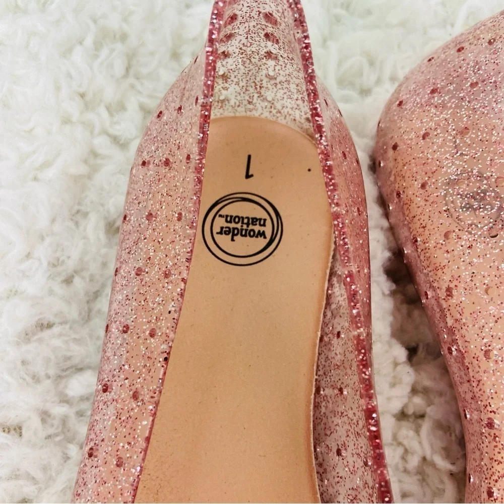 Wonder Nation Pink Glitter gel Bow Flats size 1